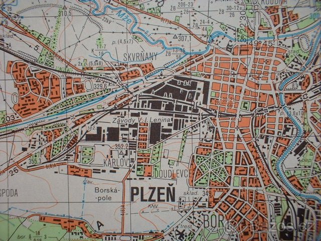 Vojenská profesionální tajná mapa Plzeň ska ČSLA