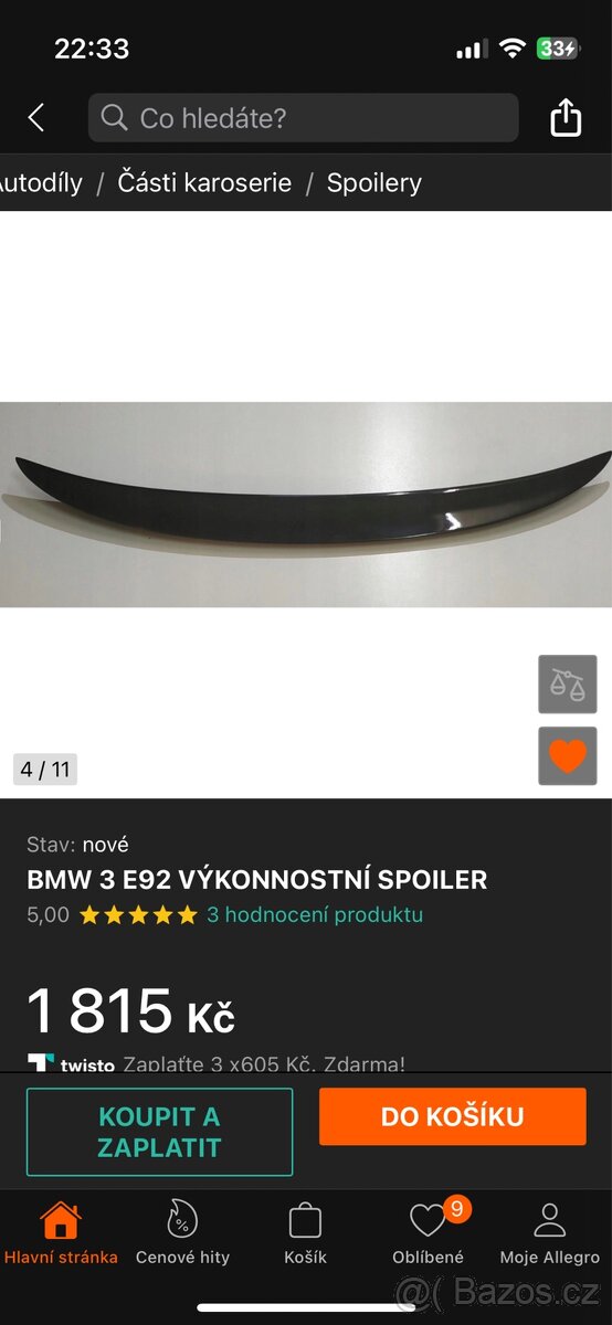 Zadní křídlo(ducktail) na bmw e92