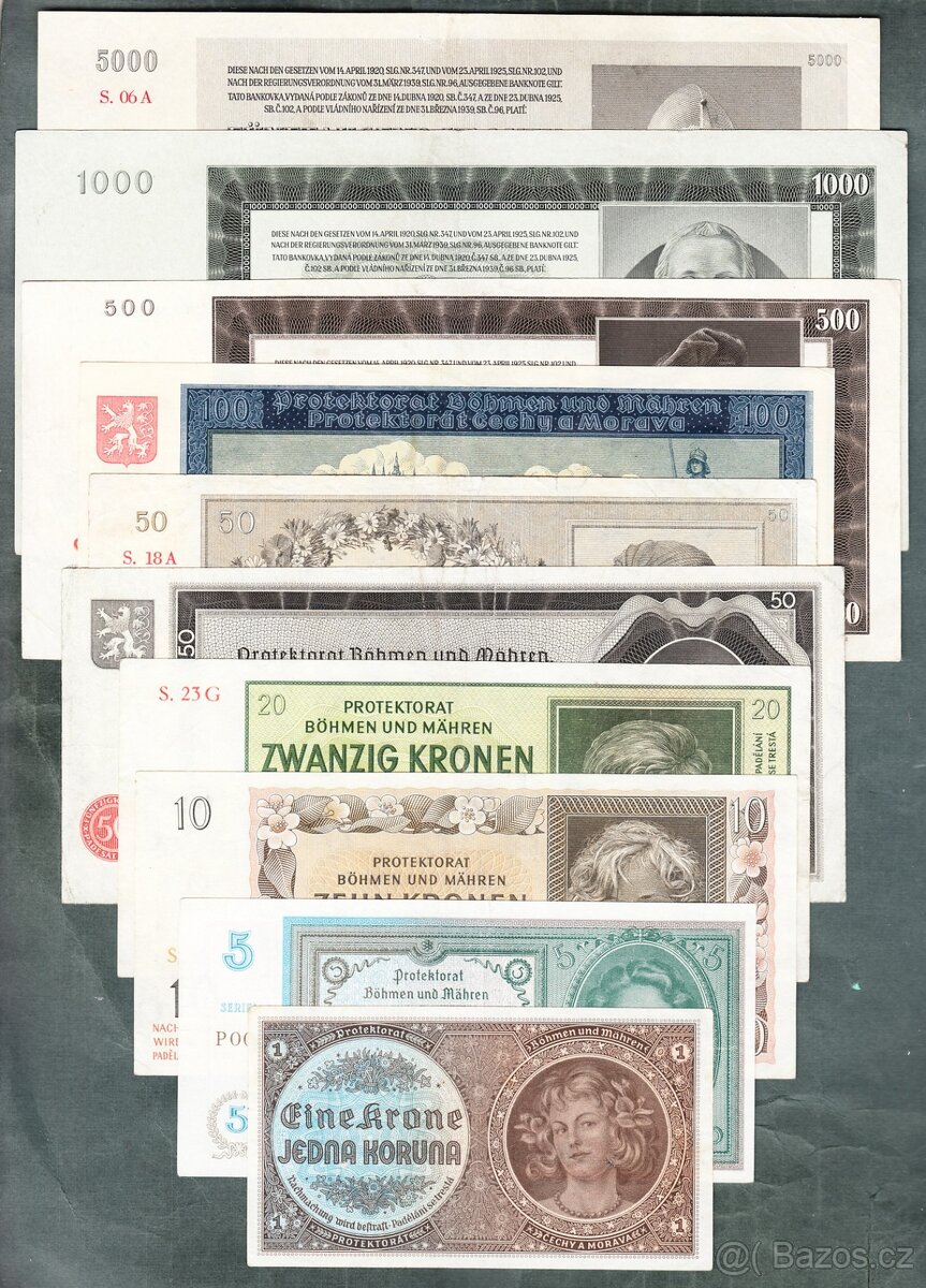 Staré bankovky válka PROTEKTORÁT KOMPLET SESTAVA