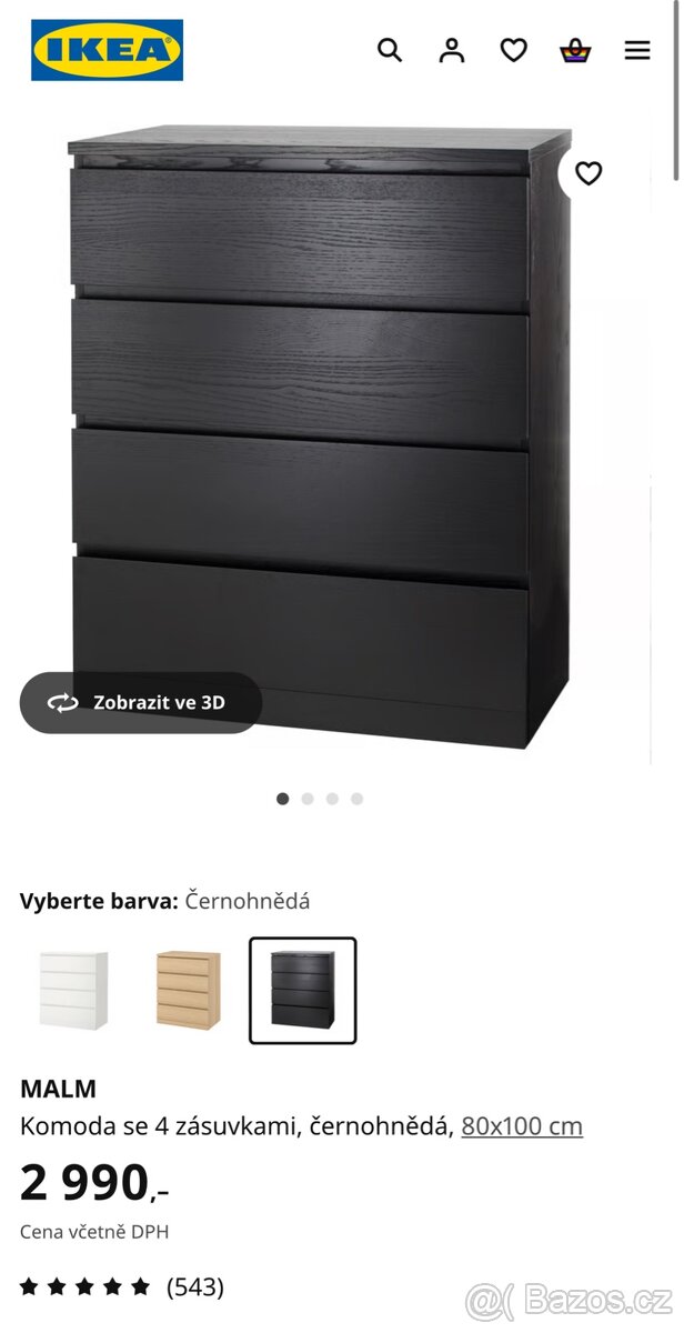 Komoda Ikea černohnědá se 4 zásuvkami 80x100