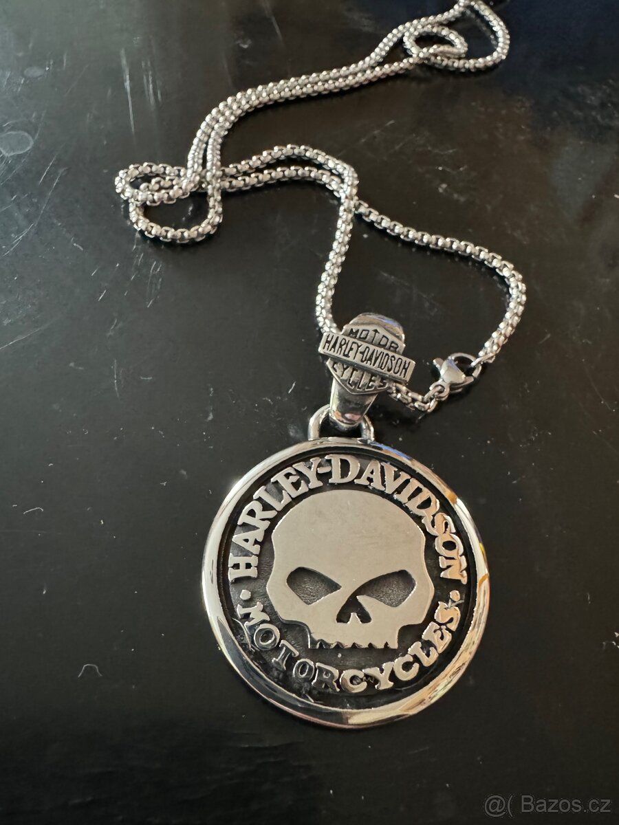 Pánský řetízek s přívěskem skull Harley Davidson