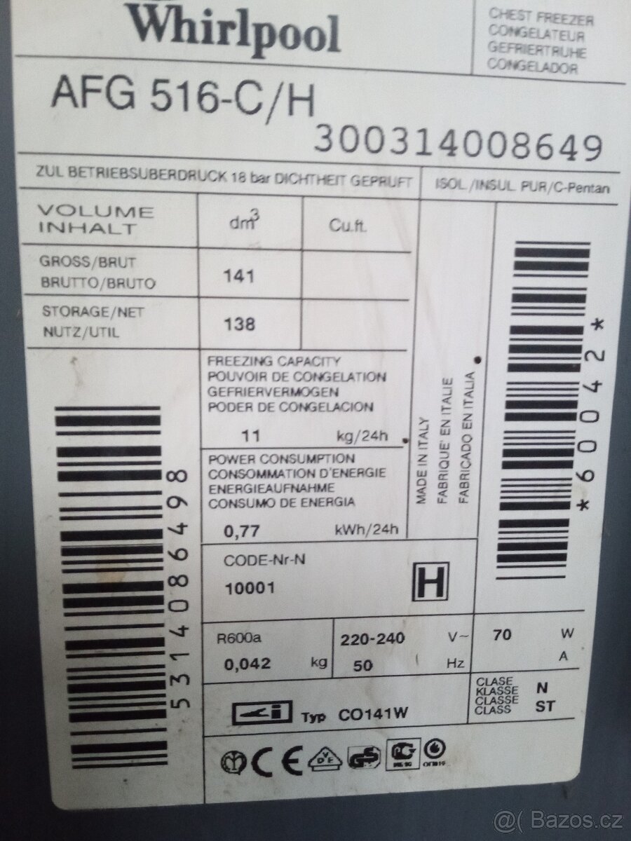 Whirlpool Mrazák 140 FUNKČNÍ 100%