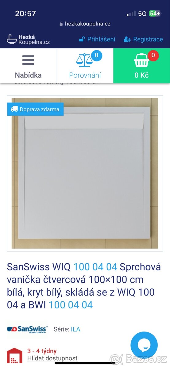 SanSwiss Sprchová vanička čtvercová 100×100 cm