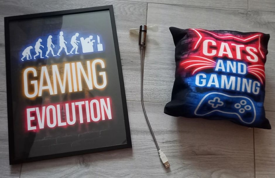 Nový obraz v rámu z Ikea + polštářek pro hráče + ventilátor