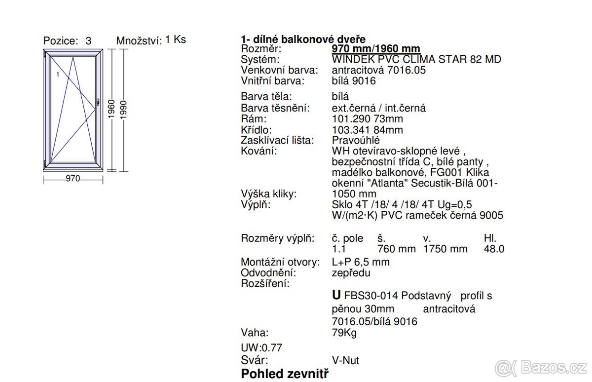 1-dílné balkonové dveře WINDEK PVC CLIMA STAR 82MD