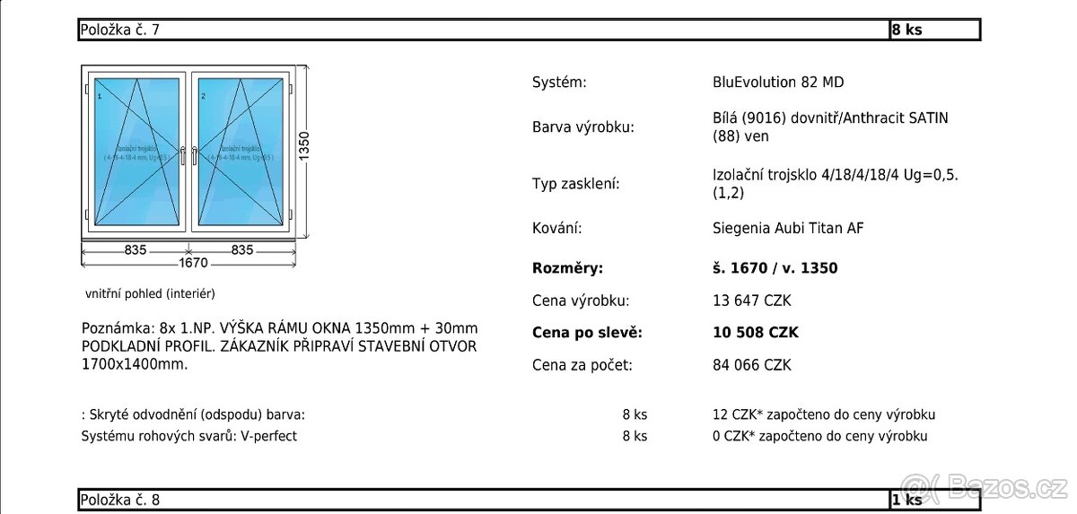 Plastová okna 1700x1400, 8 ks – NOVÁ, záruka 2 roky