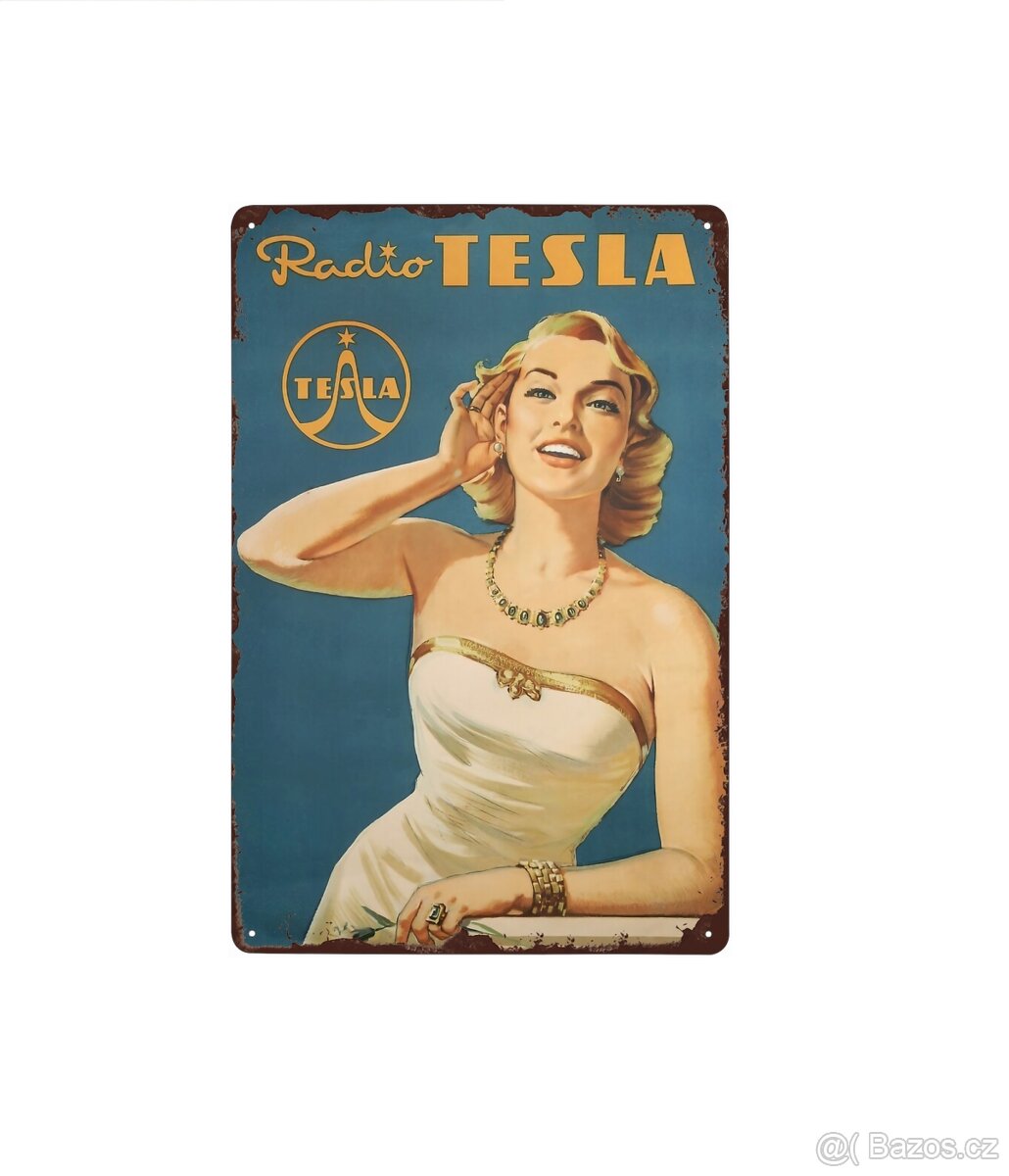 plechová cedule - (dobová reklama) -Tesla, národní podnik