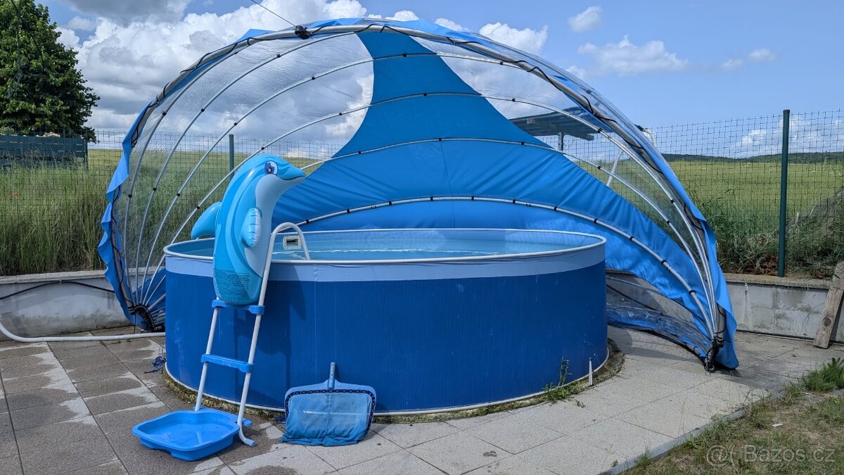 BAZÉNOVÉ ZASTŘEŠENÍ AZURO KRUH 4,9m S NOVOU PLACHTOU