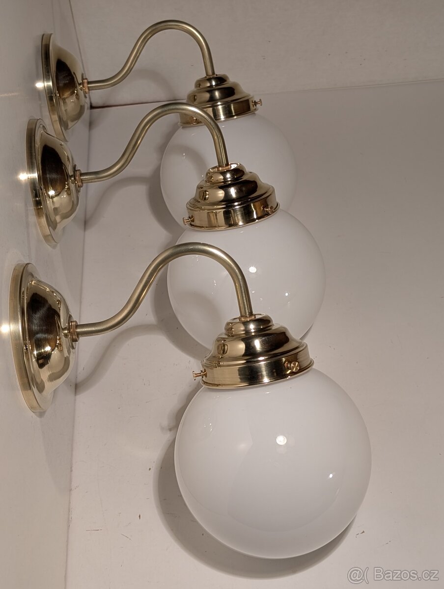 mosazná lampa, lampička ,opálová koule, až 6 kusů