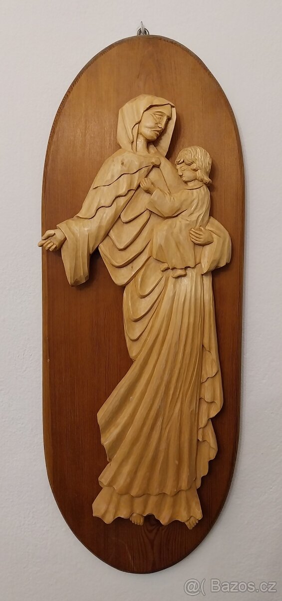 Obraz - drevo - Panna Mária - 60 cm