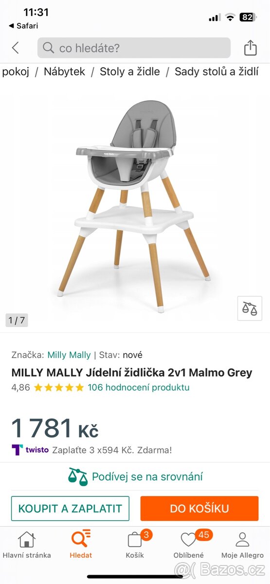 Jidelní židlička