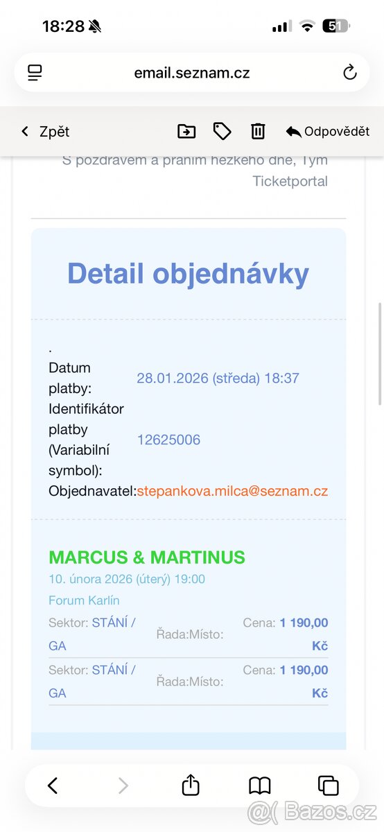 2x lístek Marcus & Martinus Praha