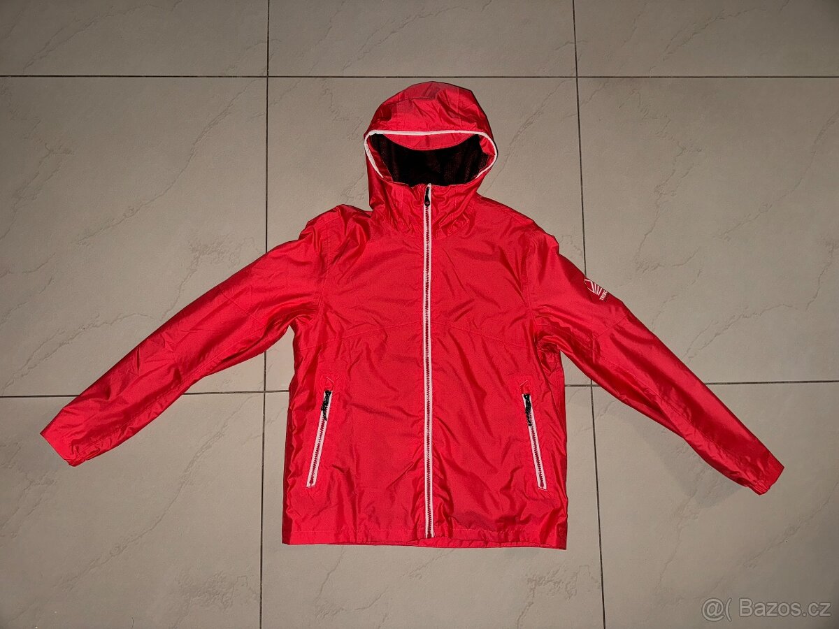Červená turistická bunda šusťákovka Decathlon 158/164/170
