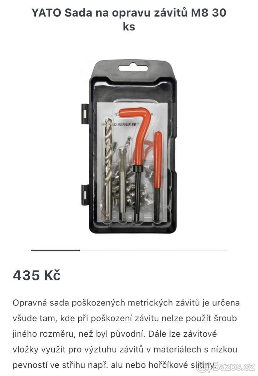 sada na opravu závitu m8