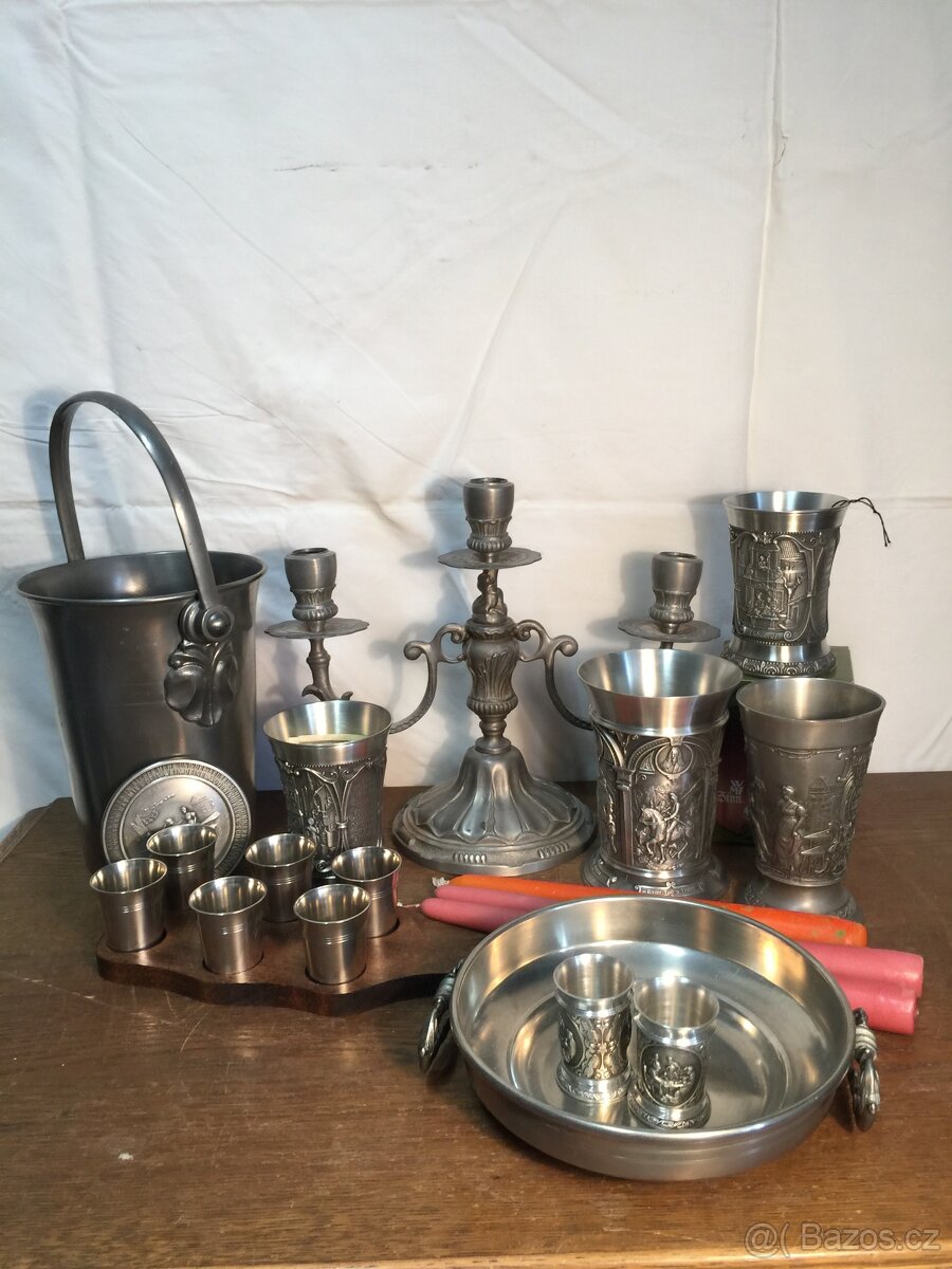sbírka cínu pohár číše svícen mísa džber Cín - punc