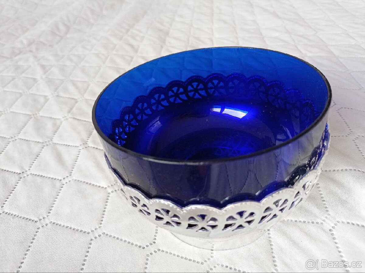 Modrá, skleněná, vintage cukřenka - Rusko