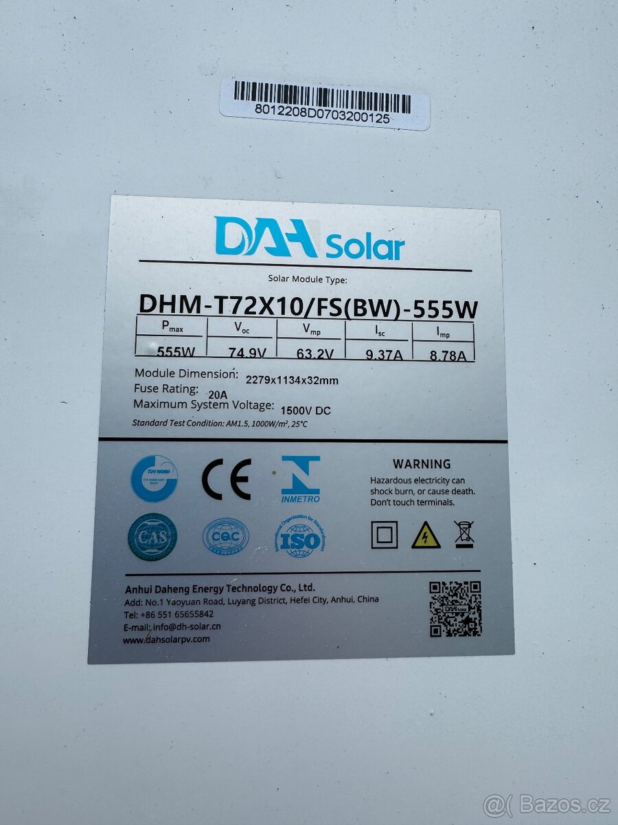 DAH solar FV panely 555Wp 2 ks