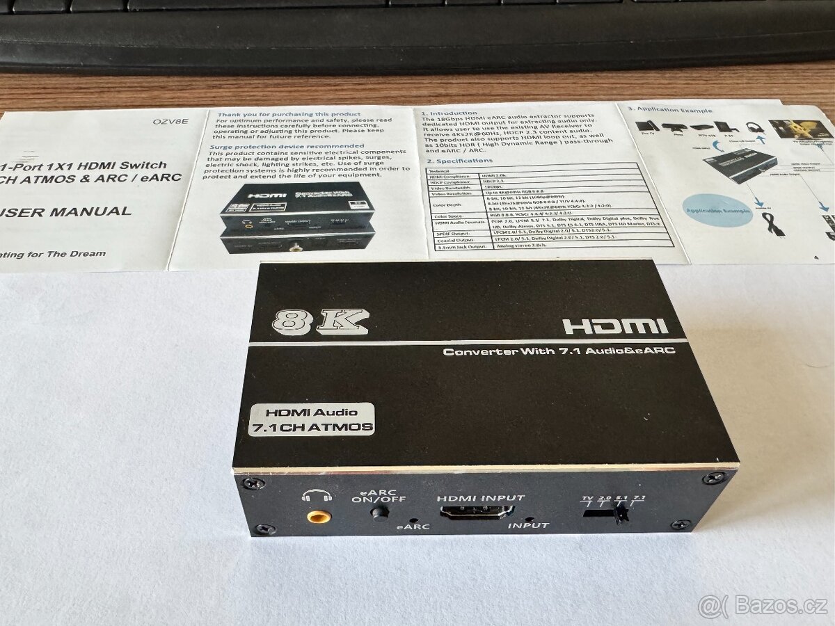 Zvukový extraktor převodník ATMOS ARC/eARC s HDMI 4K