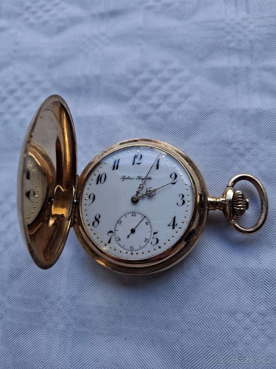 Zlaté 14K kapesní hodinky Systéme Glashütte