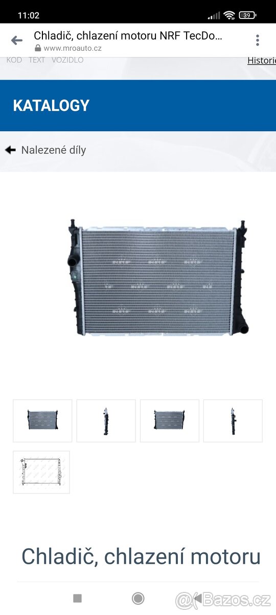 Chladič, chlazení motoru NRF 53203 Alfa romeo 147