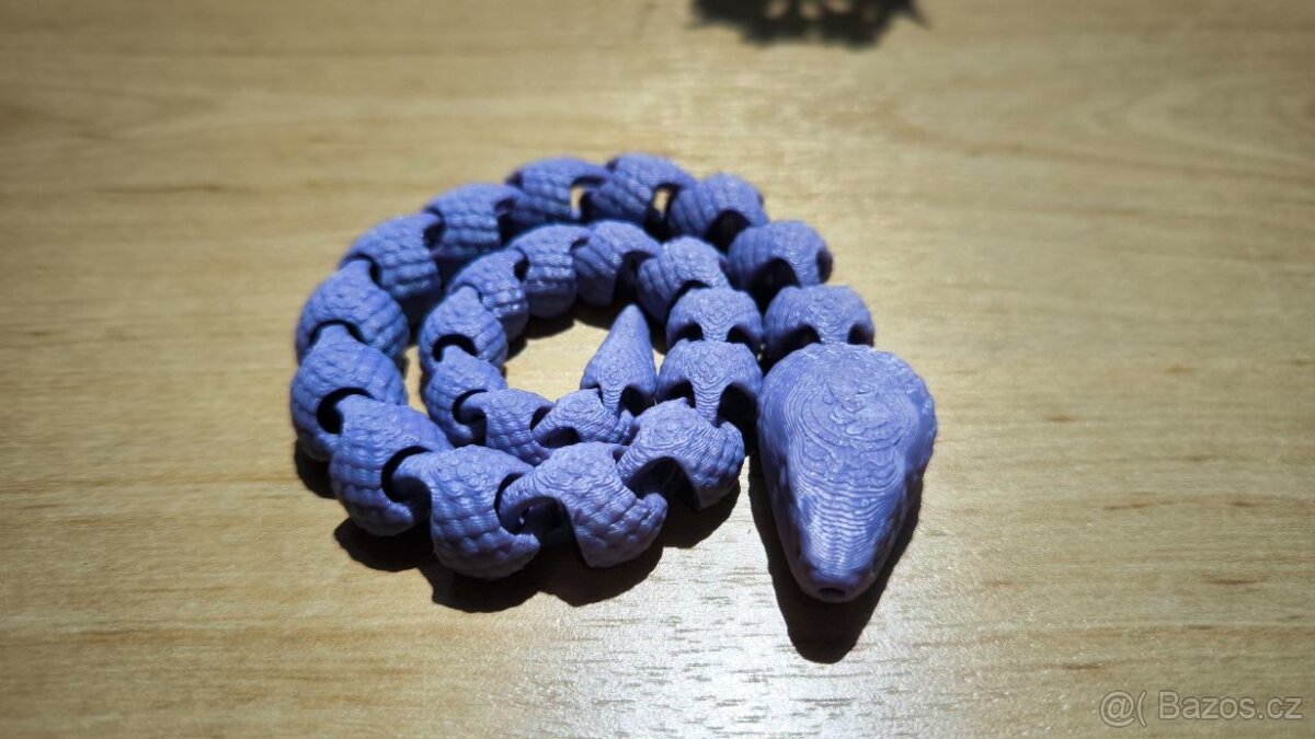 Pohyblivý 3D tištěný had – dekorace / hračka