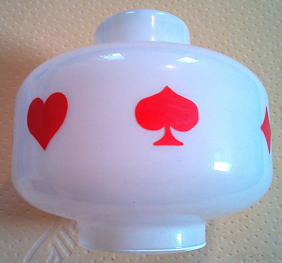 STÍNÍDLO LUSTRU SKLENĚNÉ BÍLÉ+MOTIVY, STARÉ STAROŽITNÉ RETRO