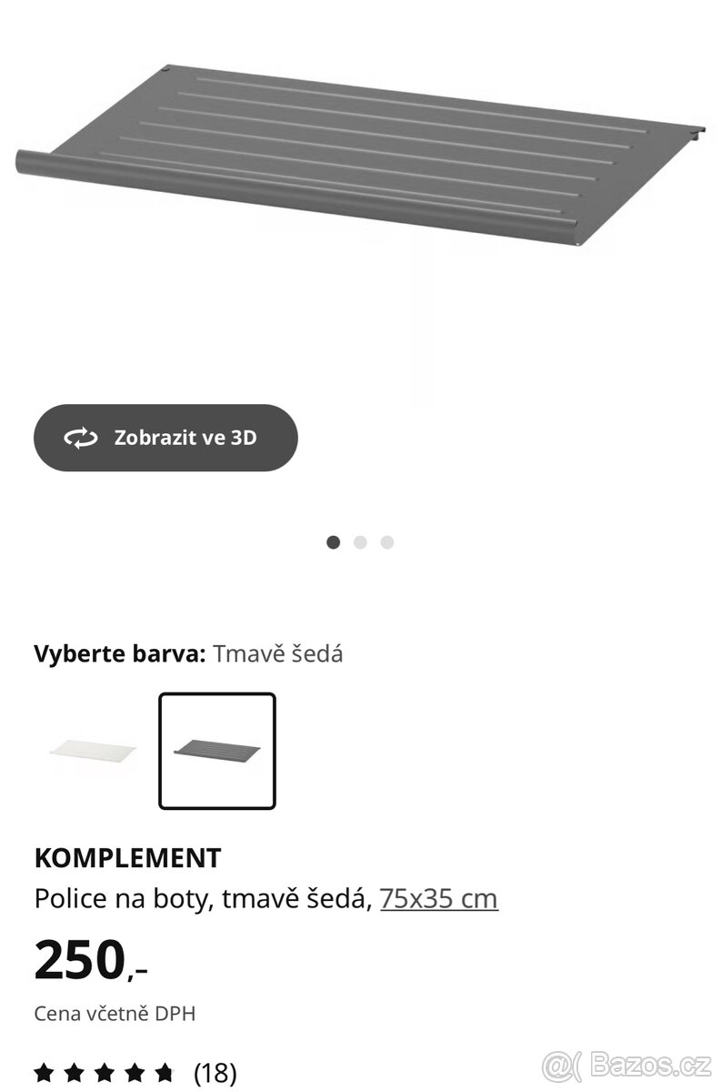 Ikea Pax Police na boty, tmavě šedá, 75x35 cm