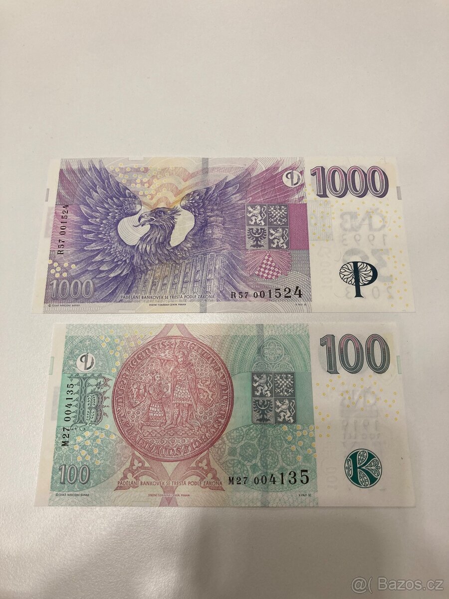 Prodam Výroční bankovky 1000,- a 100,-