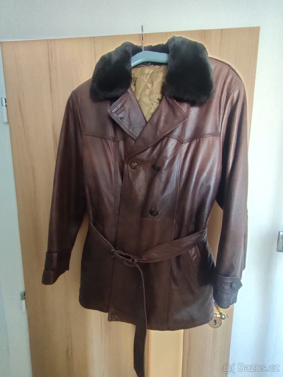 Dámský kožený kabát (pravá kůže) s límcem, Velikost L