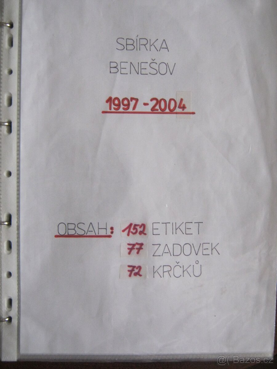 152x katalogová sbírka pivní etikety Benešov 1997-2004