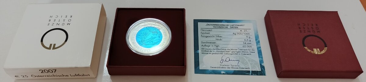 Bimetalová mince 25 euro Rakousko 2007