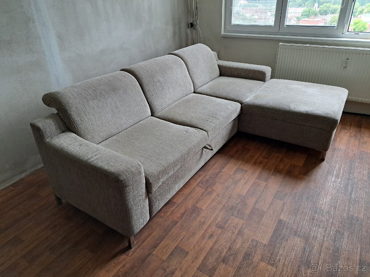 Sedací souprava, rohová, rozkládací, s úložným prostorem