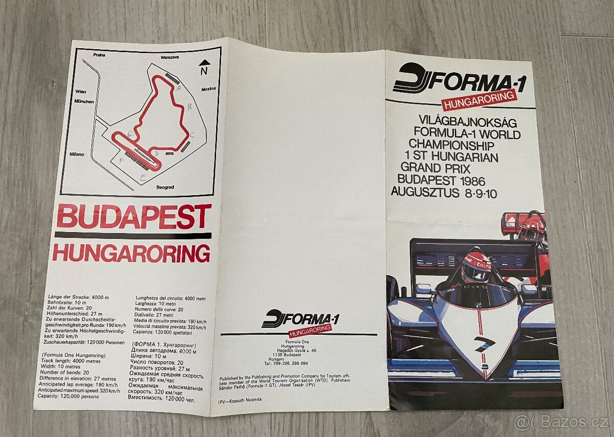 Informačný list z prvej F1 Maďarska 1986