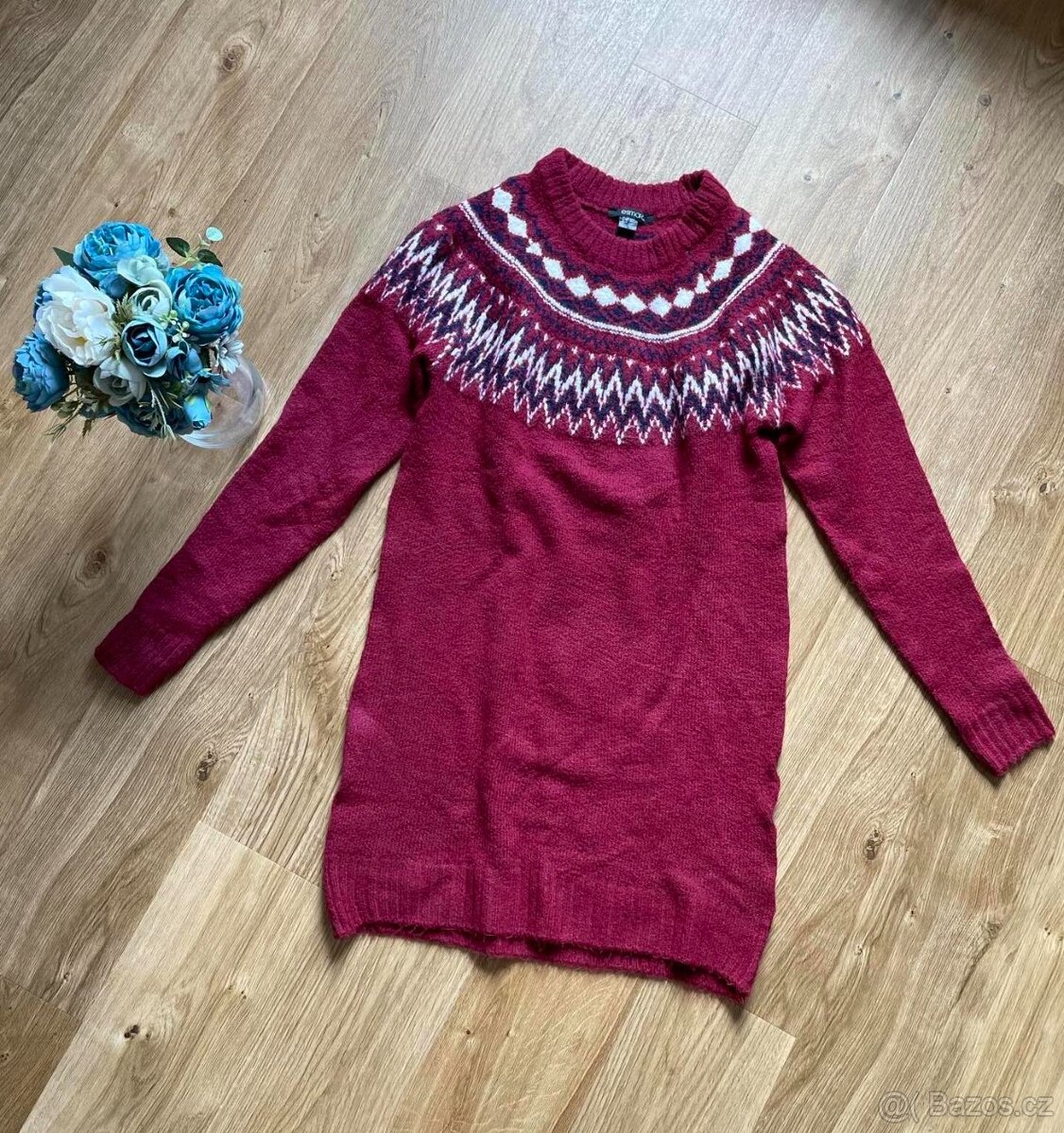 Úpletové zateplené šaty s norským vzorem, vel. S-M