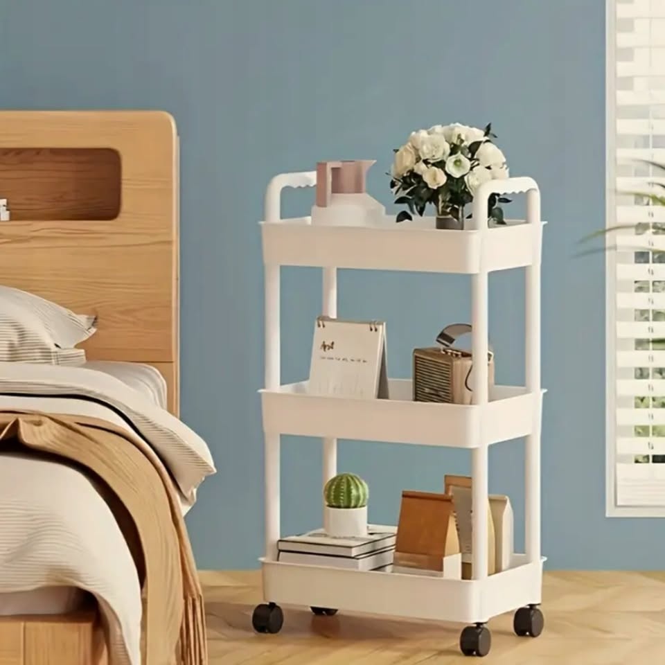 Pojízdný třípolicový regál (ecru)