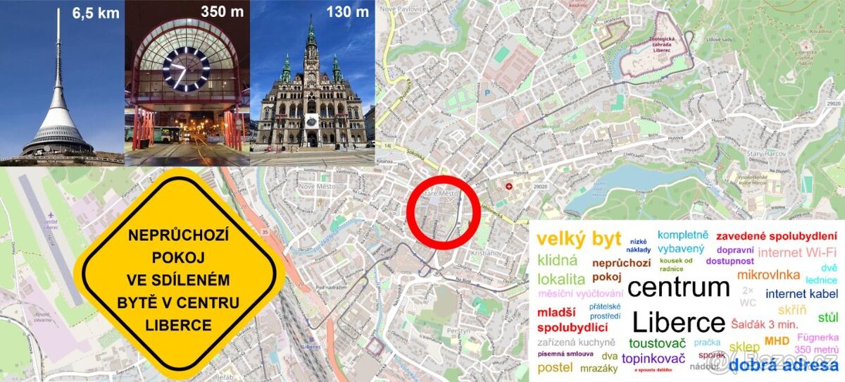 Neprůchozí jednolůžkový pokoj v centru Liberce