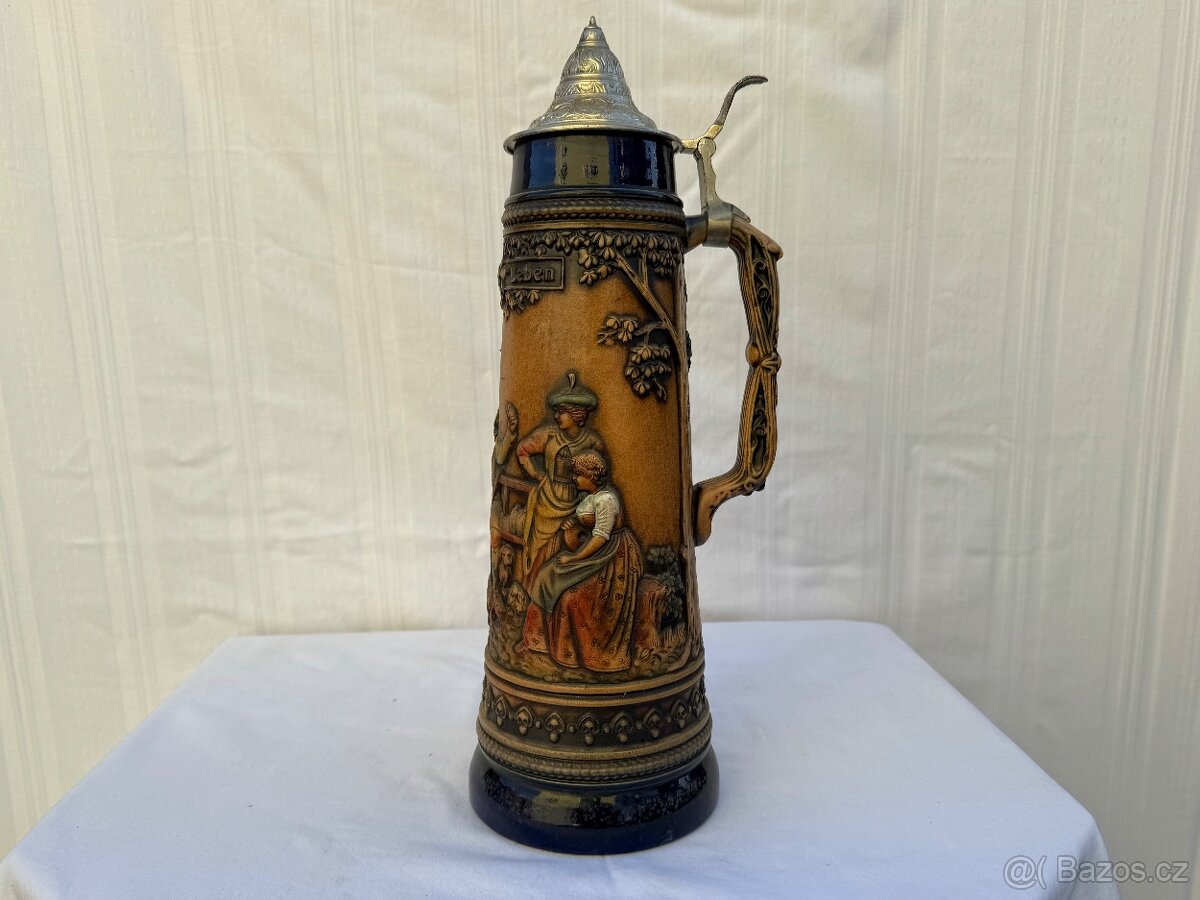 Veliký XXL kameninový korbel myslivecký motiv na 2 litry