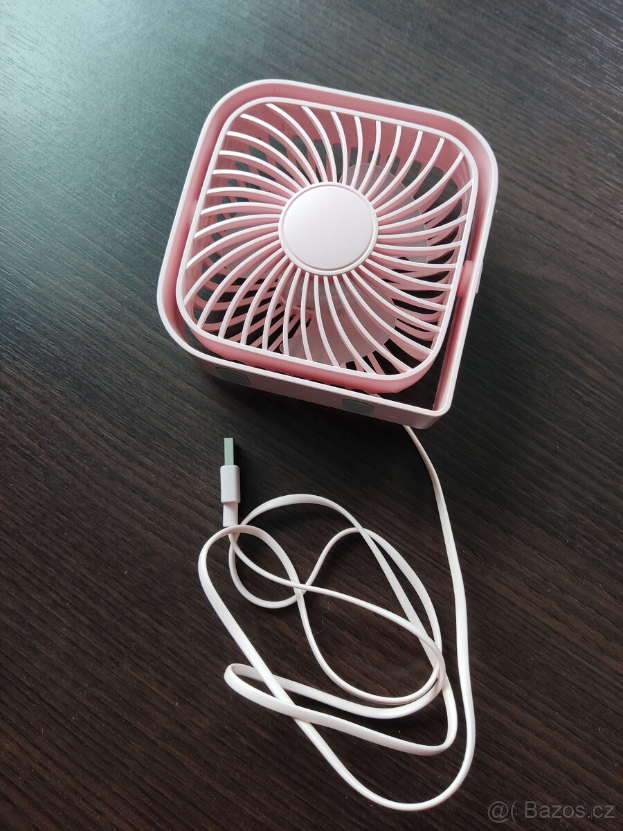 Mini USB stolní ventilátor, 3 rychlosti, 360°, růžový