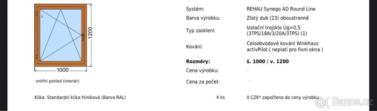 Plastové okno, trojsklo, zlatý dub