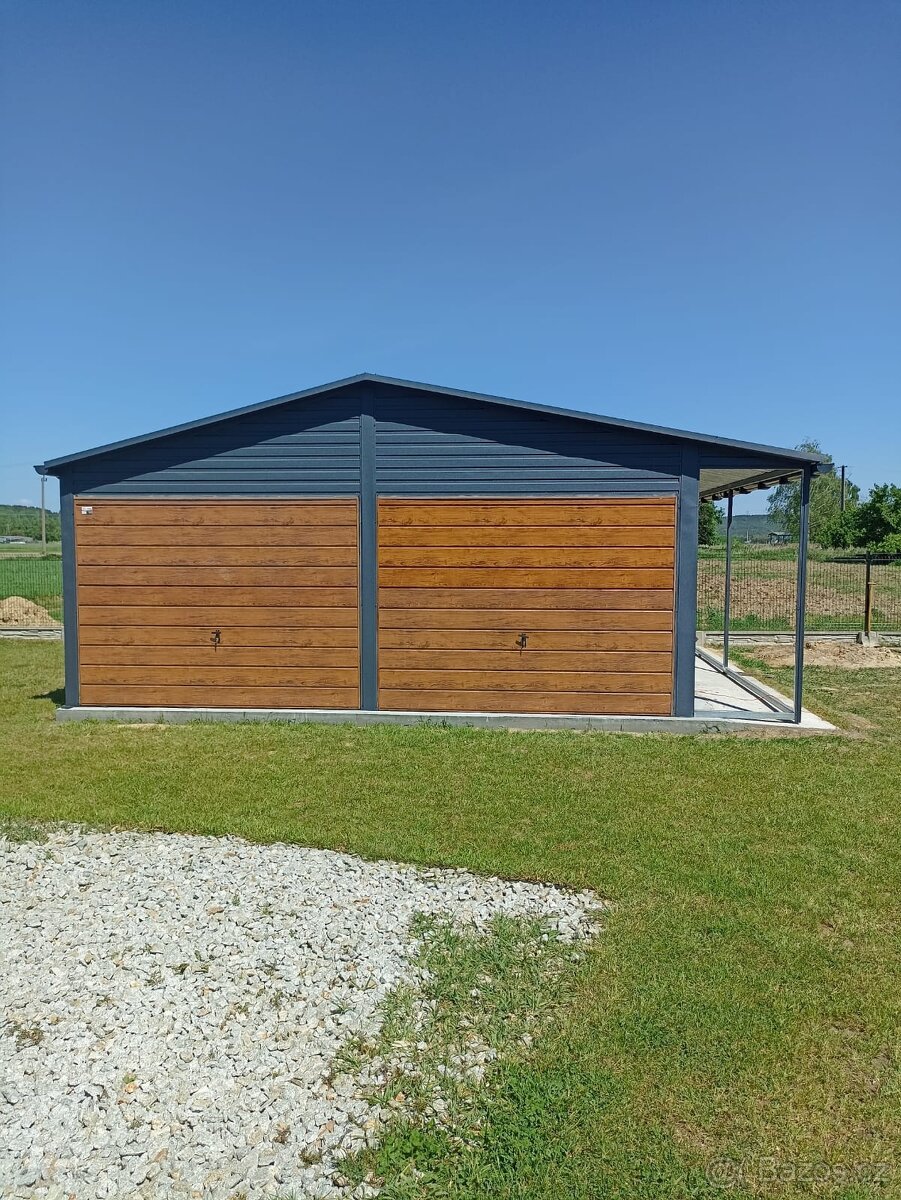 Plechová garáž 6+1 x 5m.