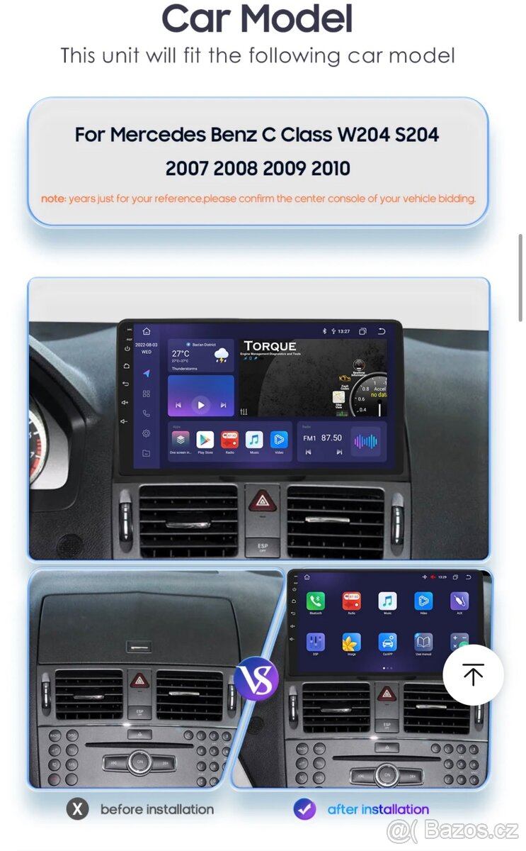 Mercedes-Benz C W204, dotykové 9" Android rádio