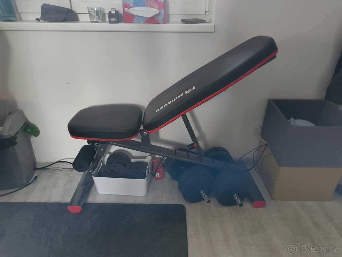 Činky 15+15kg a nastavitelná posilovací lavice.