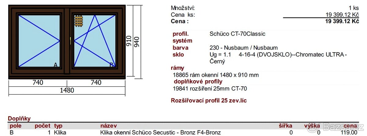Dvoukřídlé okno Schüco 1480 x 940