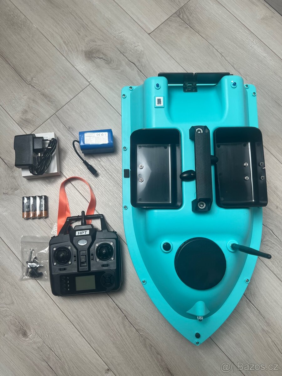 Tříkomorová MODRÁ loďka GPS s baterií 12000mAh