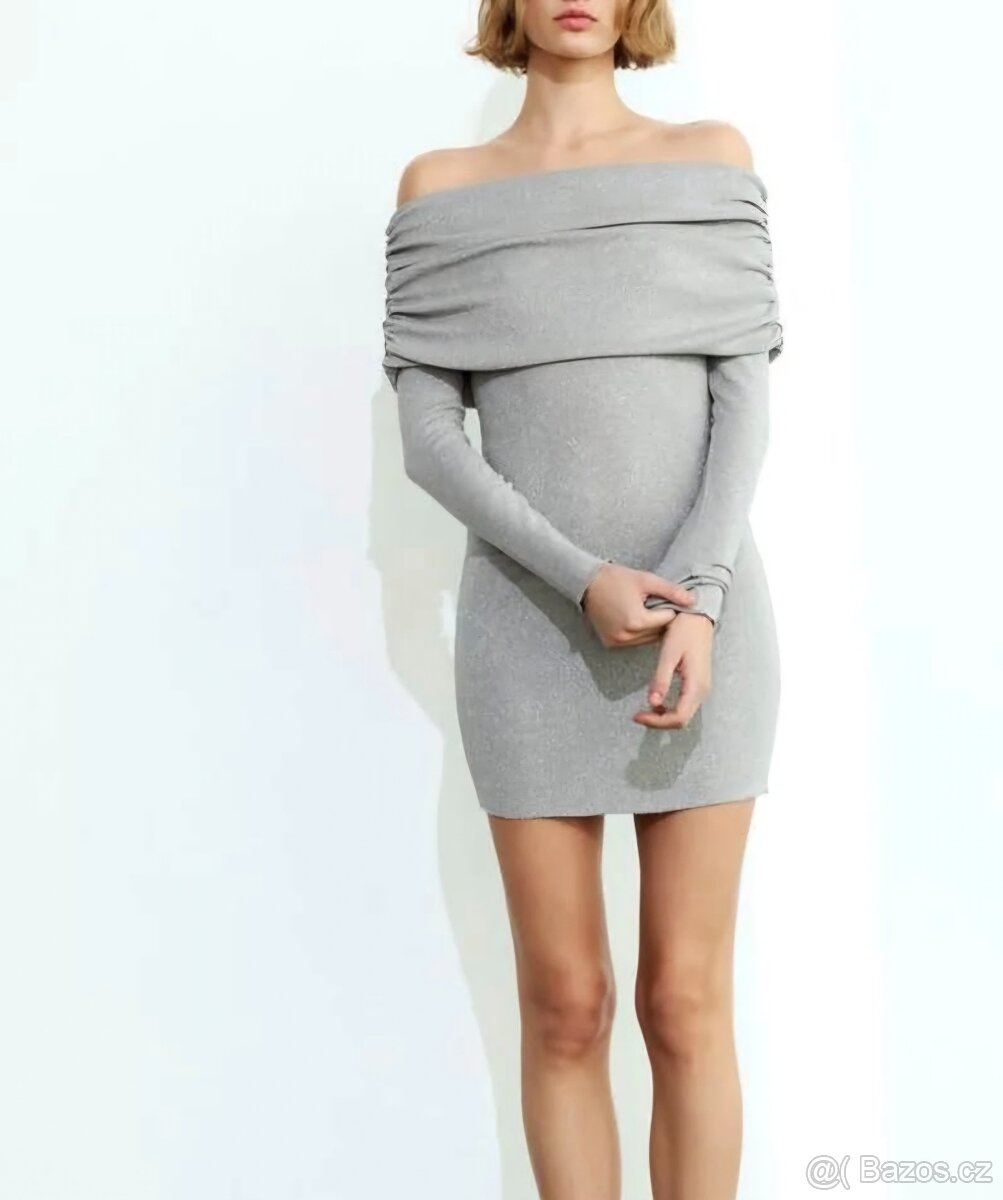 Třpytivé off shoulder šaty Zara