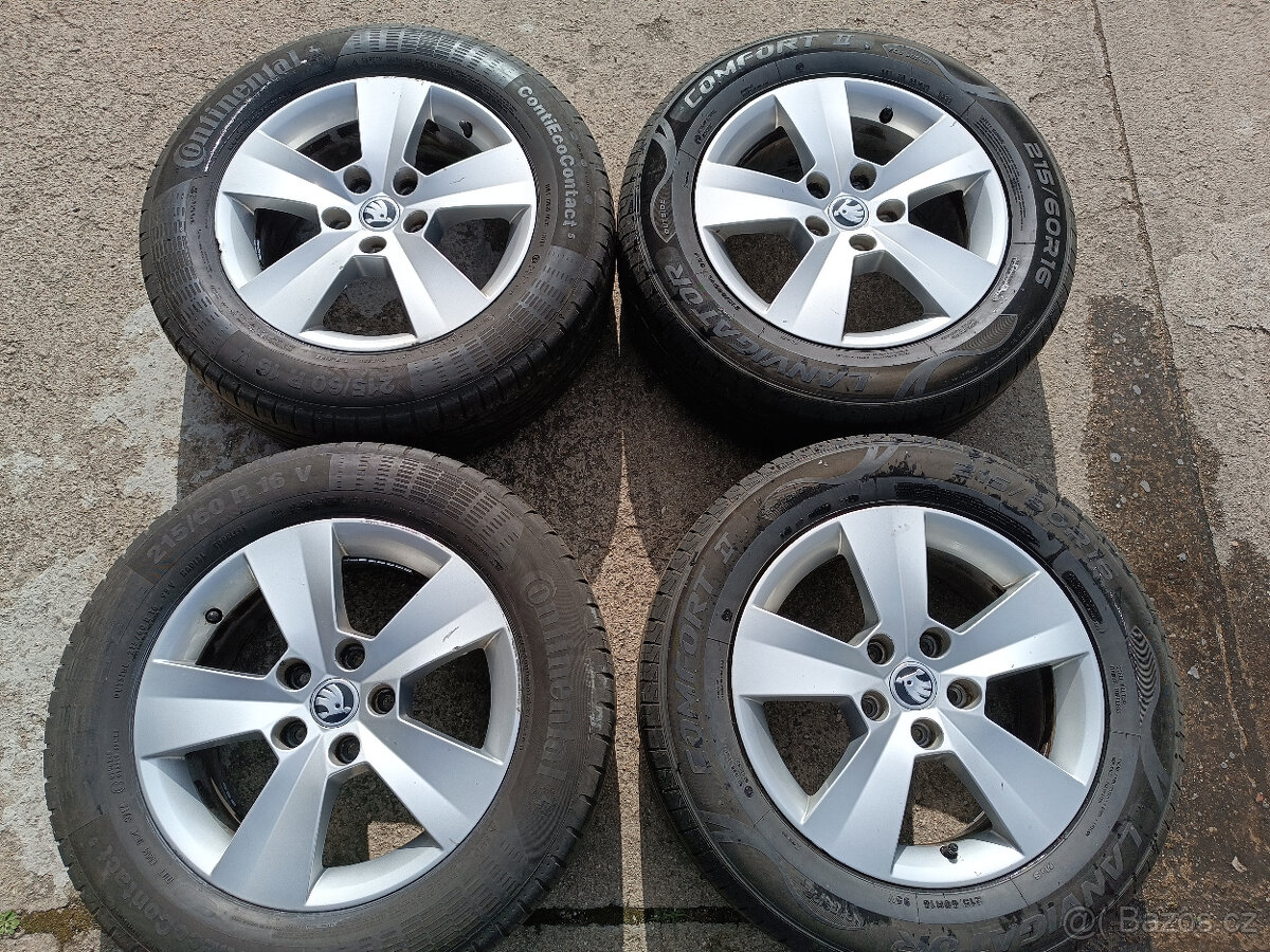 Škoda Superb III - originál alu 6,5x16 et41 + letní215/60/16