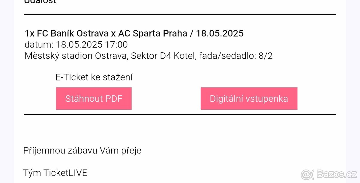 Baník Sparta lístek