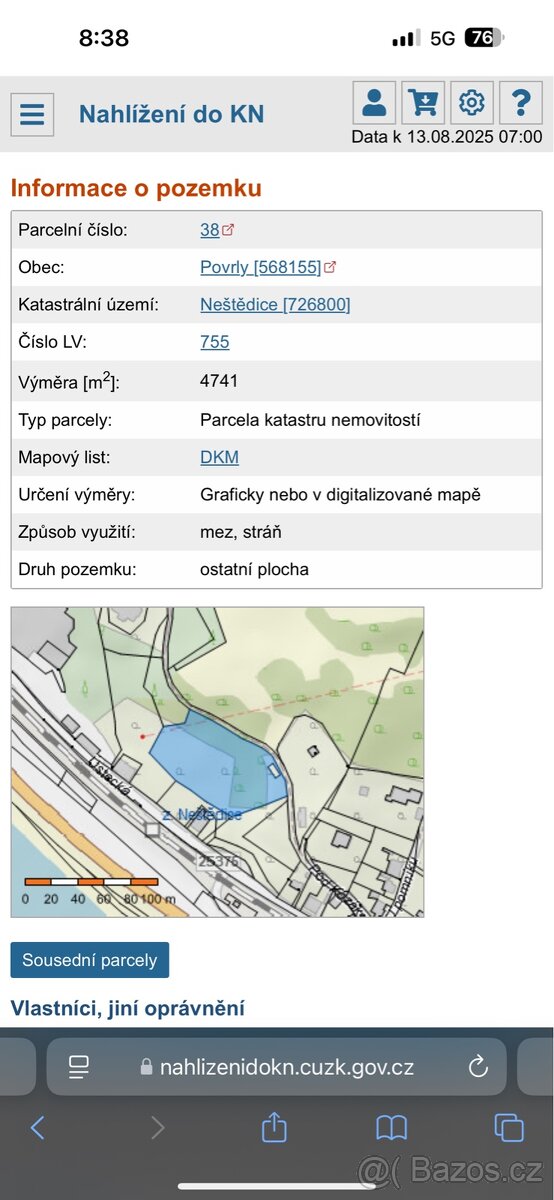 Prodám podíl 1/2 pozemku v obci Povrly