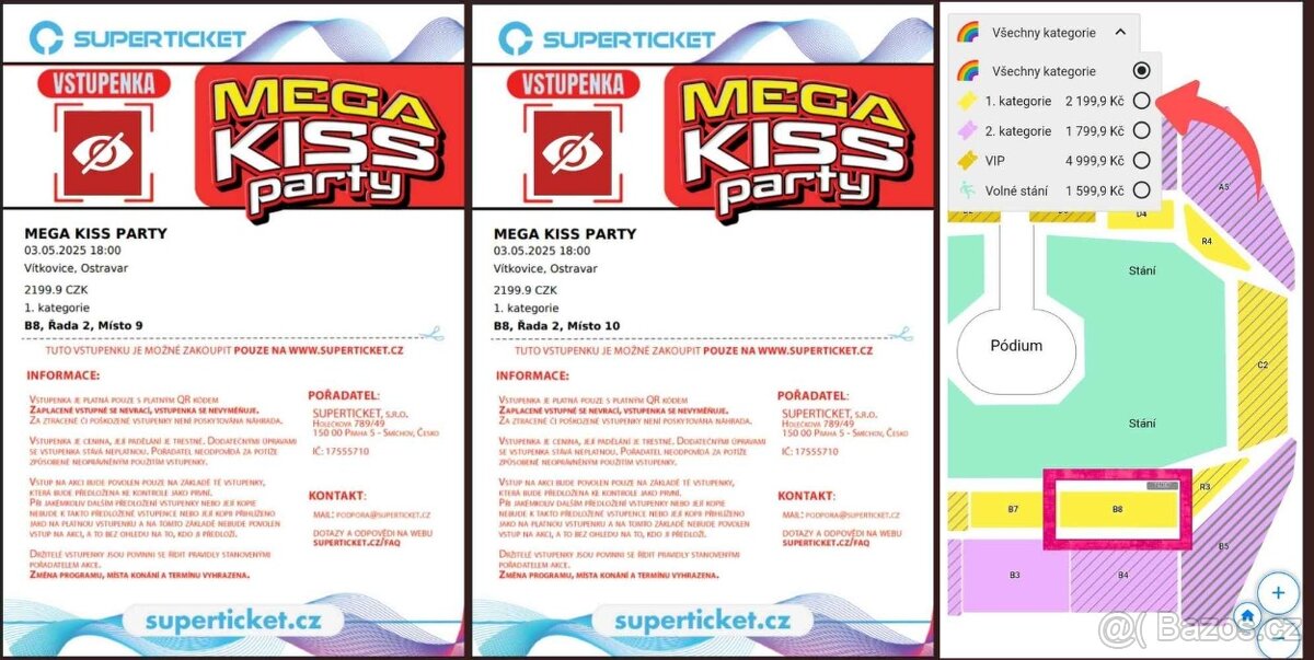 2 vstupenky na Mega KissParty – Ostrava, 1. kategorie, B8, ř