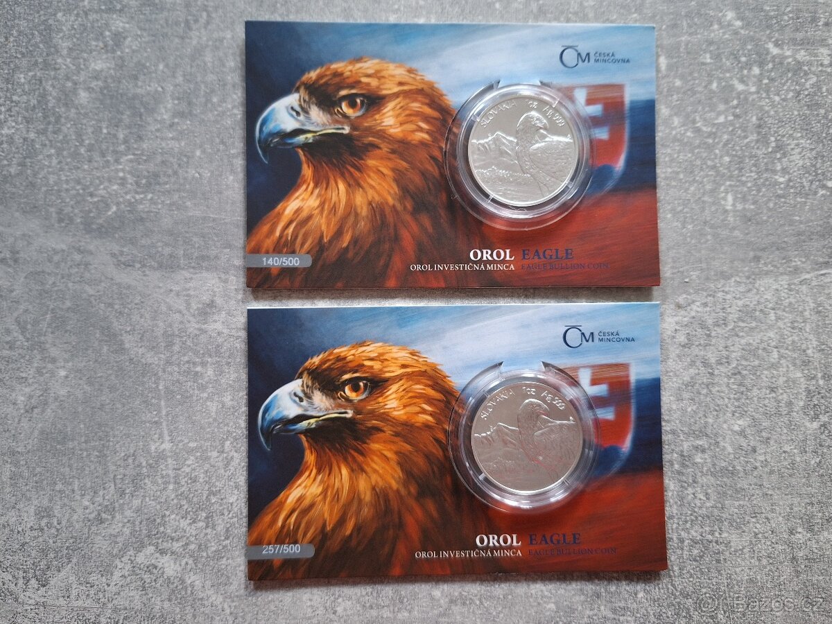 Stříbrná uncová investiční mince Orel 2021 stand číslovaný